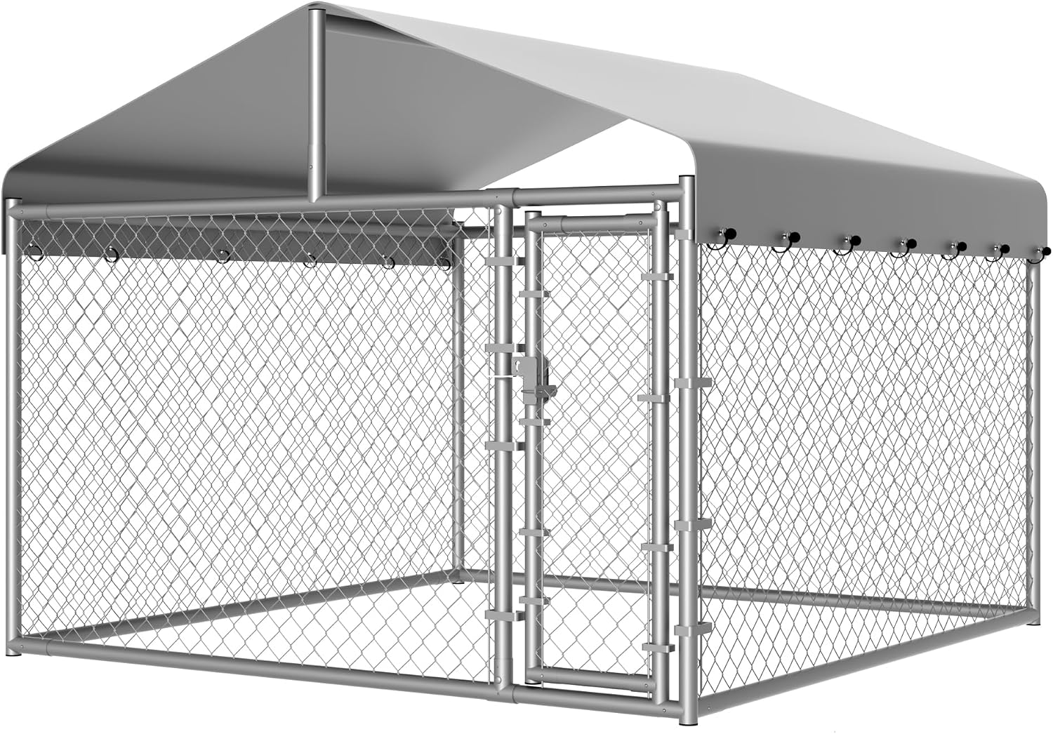 Dog Kennel Outside with Roof, Large Dog Run Enclosure, Outdoor Heavy Duty Pens House Pet Playpen with Galvanized Chain Link Waterproof Cover and Secure Lock(6.76'Lx6.76'Wx5.64'H)