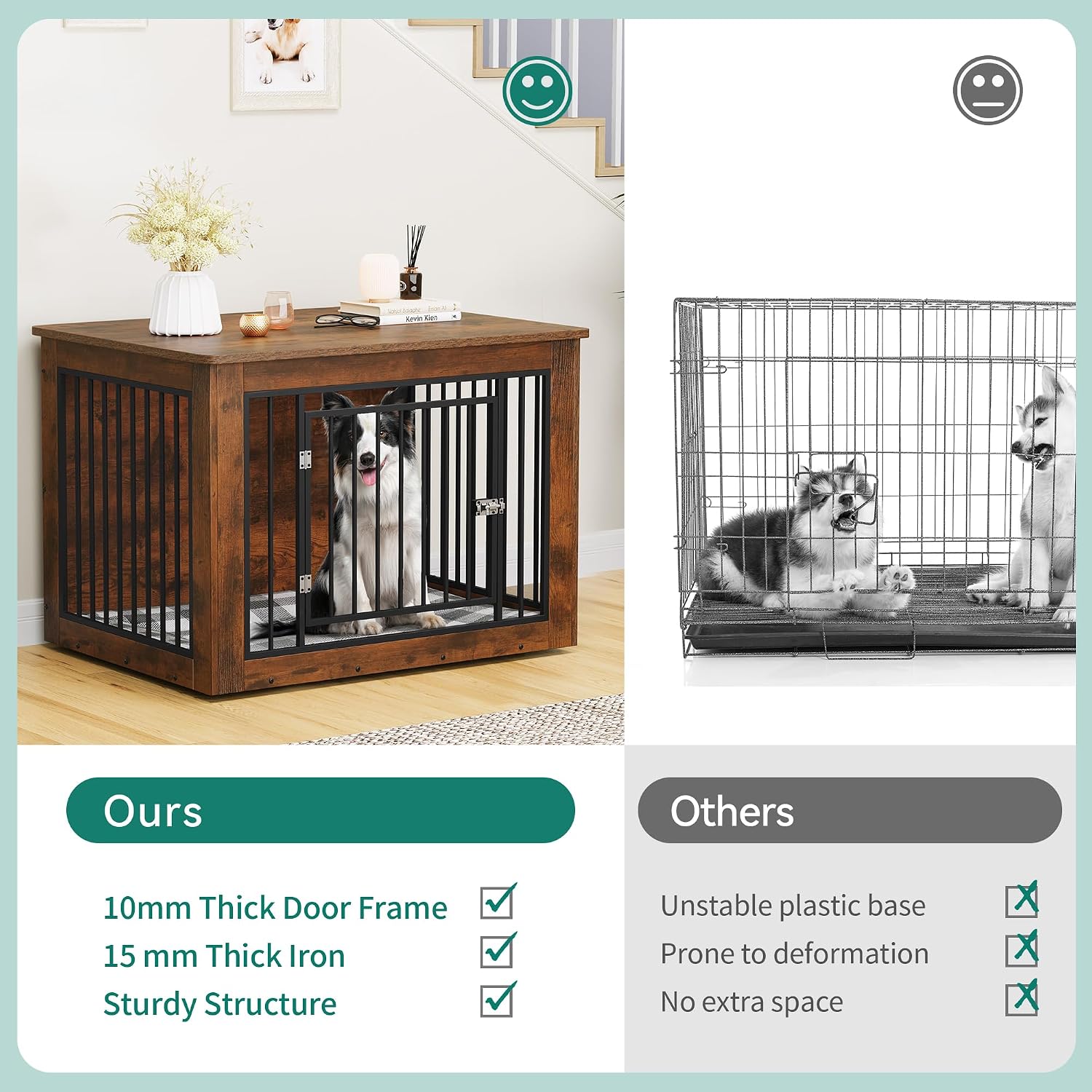YITAHOME Dog Crate Furniture for Large Dogs, Side End Table, Modern Dogs Kennel Indoor up to 60 lb, 2-in-1 Iron-Wood Fusion Dog Cage with Waterproof Top, Safety Corners, Steel Lock,38'L, Rustic Brown