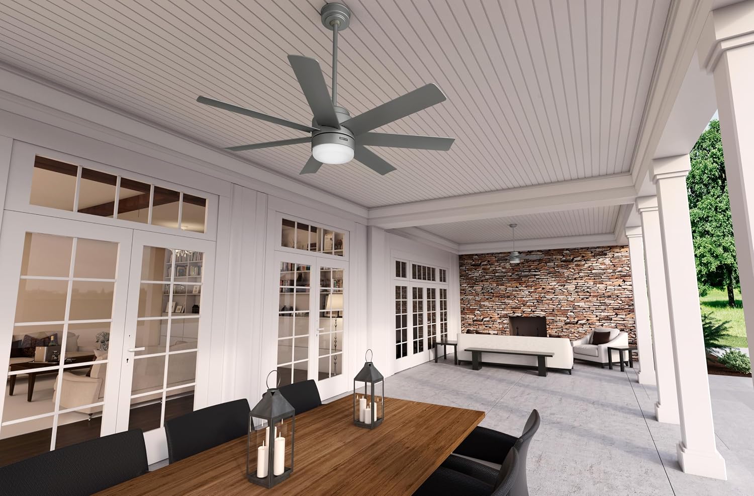 Hunter Brazos Outdoor with LED Light 52 inch Matte Silver - Matte Silver