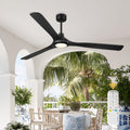 YOUKAIN 72 Inch Ceiling Fan with Light, 3 Black Solid Wood Blade, Remote Control, 3CCT Dimmable LED, 6-Speed Reversible Motor, Propeller Outdoor Ceiling Fans for Patios, 72-YJ817-BK