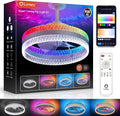 Lumary Smart Ceiling Fans with Lights, RGBAI Rainbow Flow Lighting with Feather Projection, Flush Mount/Downrod for Low Profile or High Ceilings, Modern Bladeless Crystal Fan Light for Bedroom, 20in