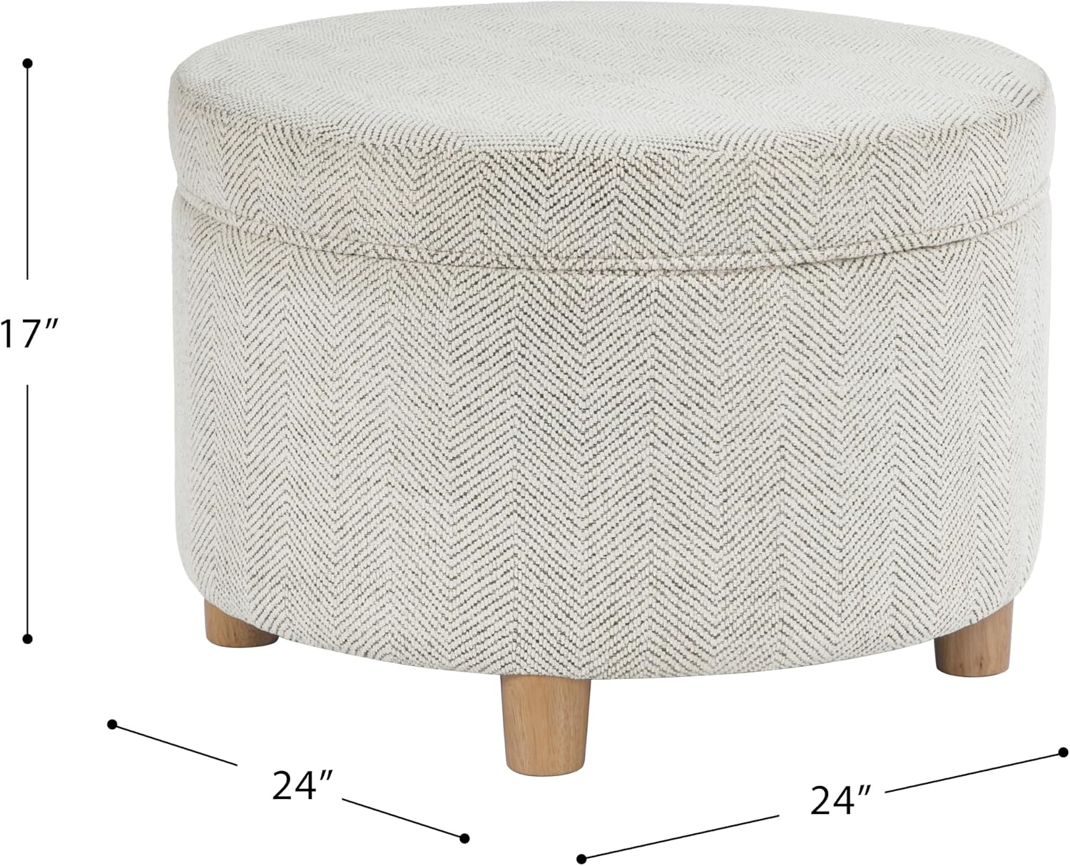 HomePop 24' Large Round Storage Ottoman - Cream Chevron Woven
