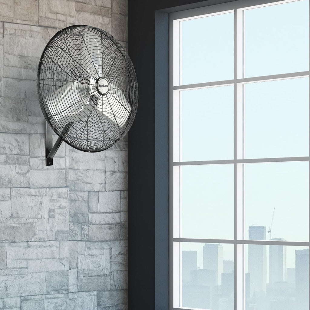 Hurricane Pro Commercial Grade Oscillating Metal Wall Mount Fan w/ 3 Speeds, Black, 20' - Corded Electric Air Cooling Unit w/ Powerful 4600 CFM Airflow for Home, Garage, Gym, Workshop & Greenhouse
