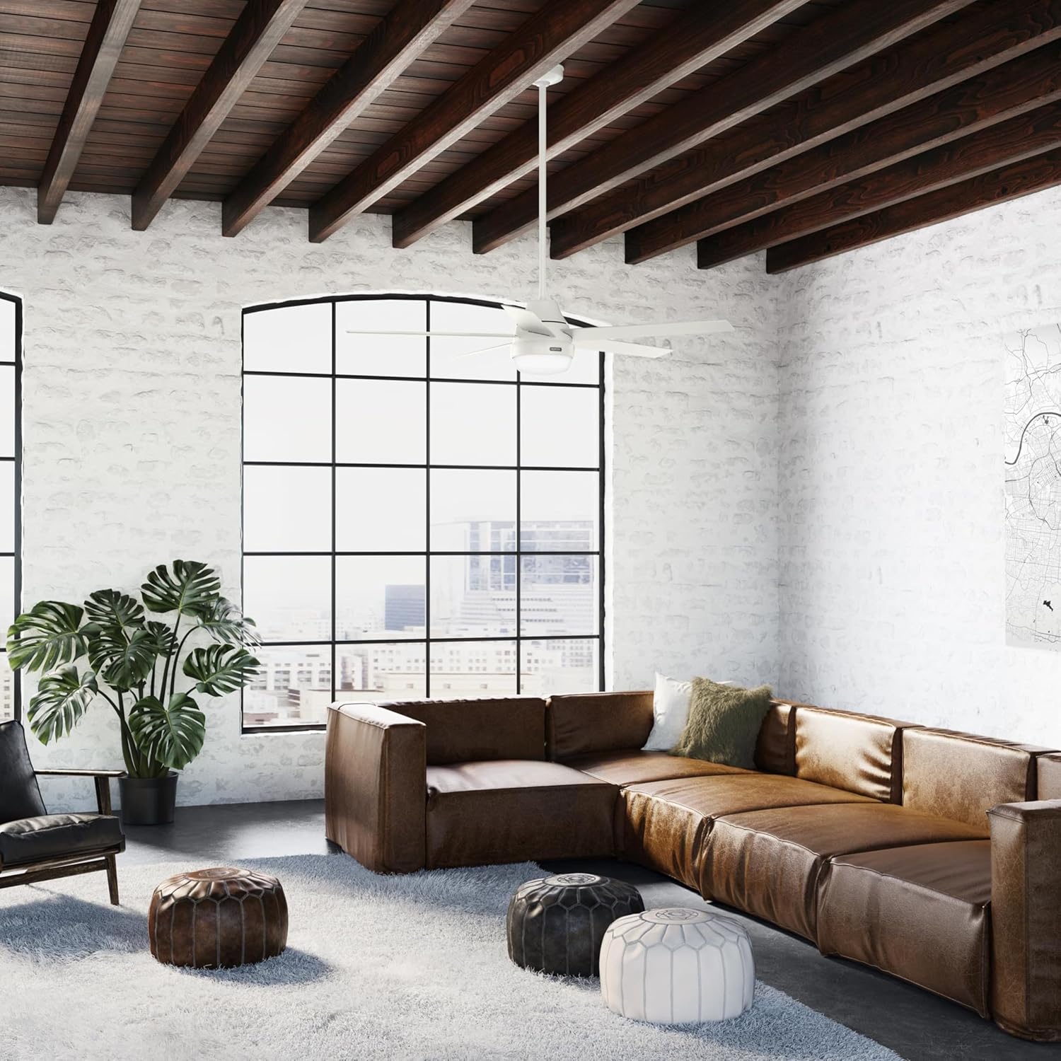 Hunter - Aerodyne Indoor Ceiling Fan With Light, Remote, 60-inch, Fresh White, Casual-style, 6-speed DC Motor, Energy Star, WiFi Smarthome, 52832, for living rooms, bedrooms, home offices, kitchens