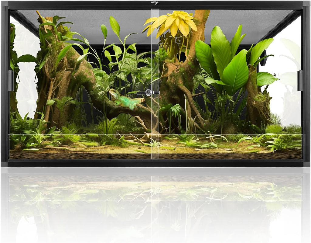 Wacool Terra 120 Gallon Reptile Tank, Large Terrarium for Bearded Dragons, Snakes, Leopard Geckos, Sliding Door & Top Ventilation, 48' x 24' x 24' Easy-to-Maintain Reptile Enclosure