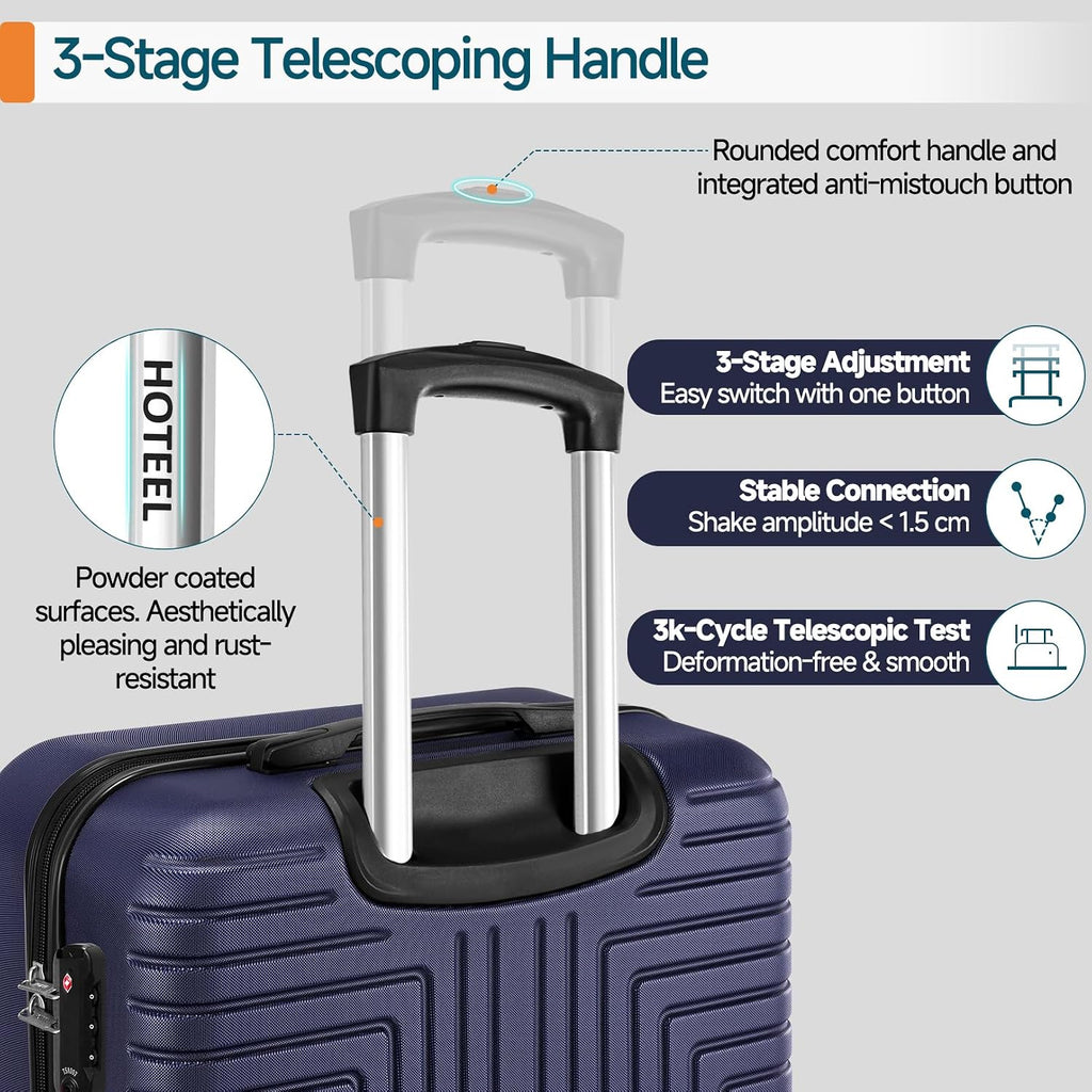 Hoteel Luggage Sets 5 Piece ABS+PC Hardside, 4-Year Warranty, Luggage Set with Dual-Spinner Wheels, TSA Lock, Lightweight Carry on Luggage, 20'/24'/28' Suitcase with Duffel & Organizer, Dark Blue