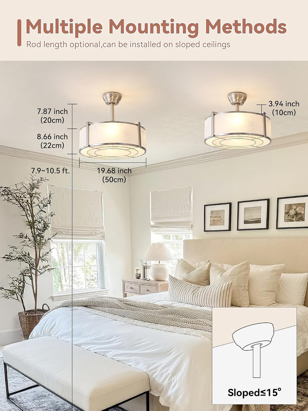 20' Silver Fandelier Ceiling Fans with Lights, Boho Rattan Ceiling Fan with Light Remote Control, Caged Mid-Century Modern with 6 Speeds for Bedroom, Nursery, Living Room