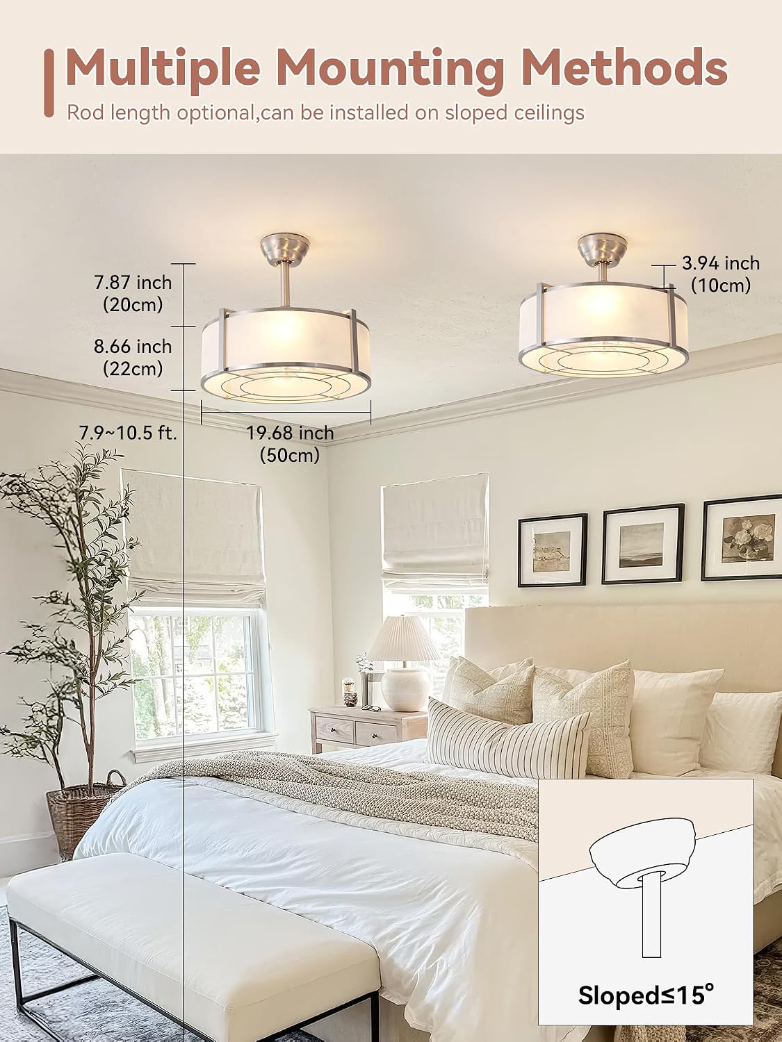 20' Silver Fandelier Ceiling Fans with Lights, Boho Rattan Ceiling Fan with Light Remote Control, Caged Mid-Century Modern with 6 Speeds for Bedroom, Nursery, Living Room