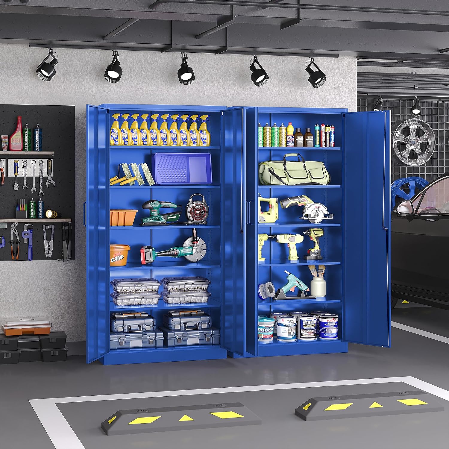 Metal Cabinet with Lock, Tall Storage Cabinet with Door and Adjustable Shelves,Blue Steel Storage Cabinets for Garage,Home Office,Pantry,School,Hospital