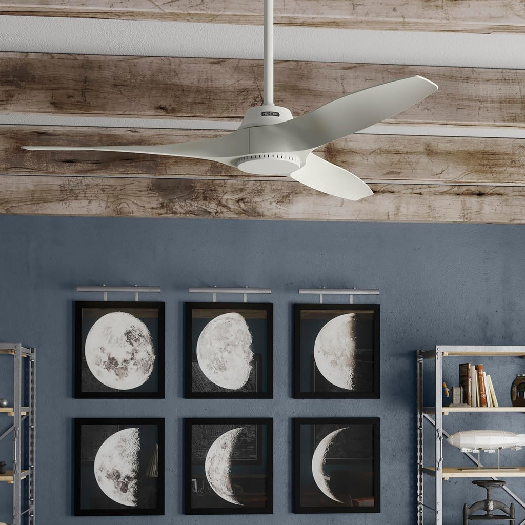 Hunter Fan 52 inch Ceiling Fan with No Light, Outdoor or Indoor White Ceiling Fan with 3 Blades for Porch, Living Room, Office, Kitchen, Garage (Renewed)