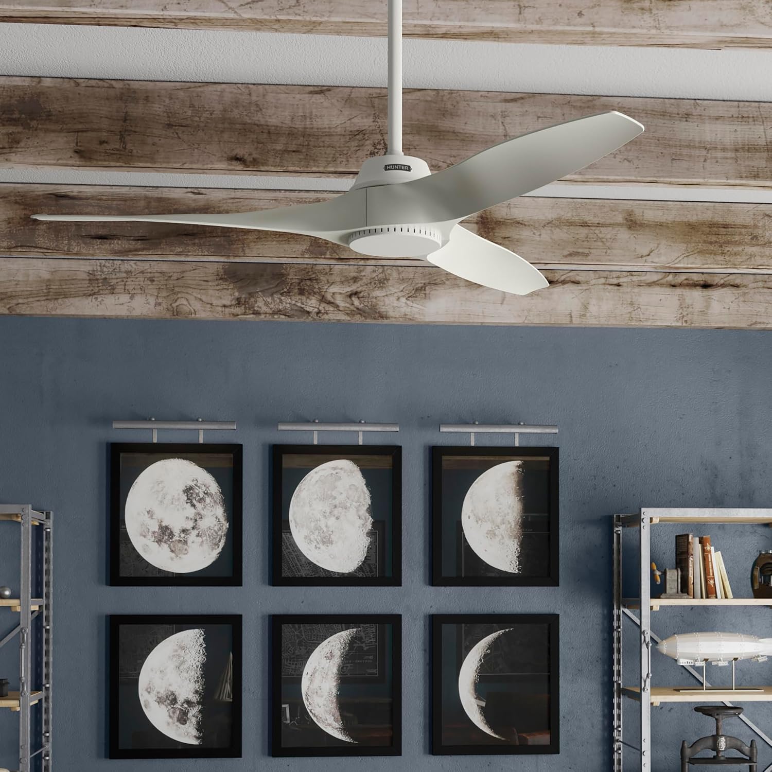 Hunter Fan 52 inch Ceiling Fan with No Light, Outdoor or Indoor White Ceiling Fan with 3 Blades for Porch, Living Room, Office, Kitchen, Garage (Renewed)