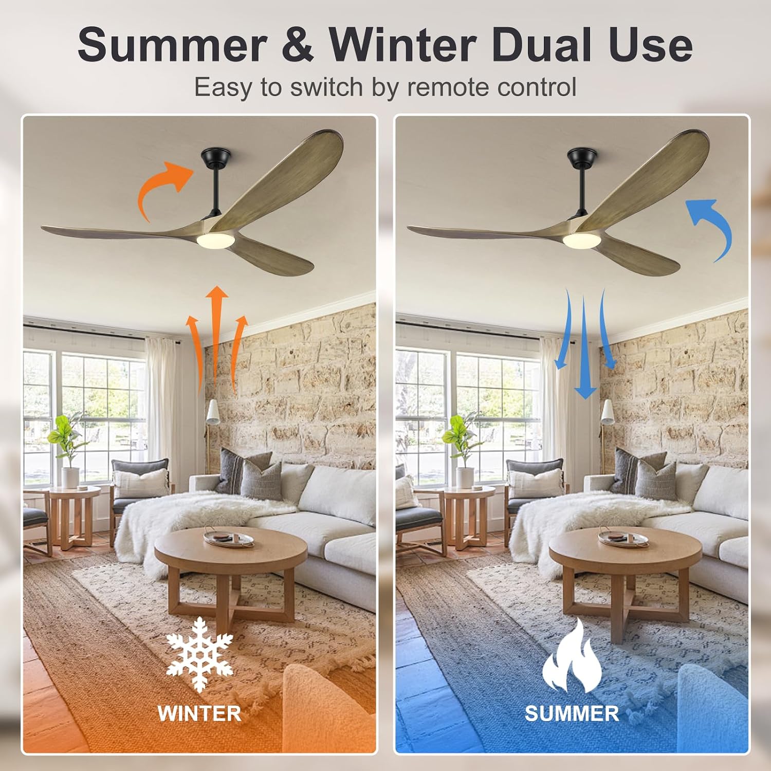 Eliora 52 Inch Ceiling Fans with Lights, Wood Outdoor Ceiling Fan for Patio and Remote Control Rustic Propeller Large Ceiling Fans with Light Farmhouse Indoor Quiet High cfm, Bronze Gray