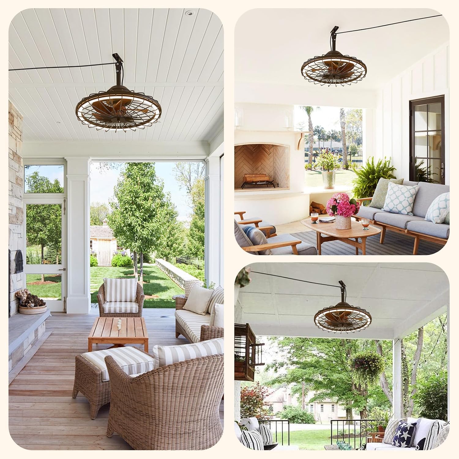 20' Outdoor Ceiling Fans with Light for Patios, IP65 Waterproof Plug in Ceiling Fan, Gazebo Hanging Fan with Remote Control App, Dimmable LED, 6-Speeds for Porch Pergola