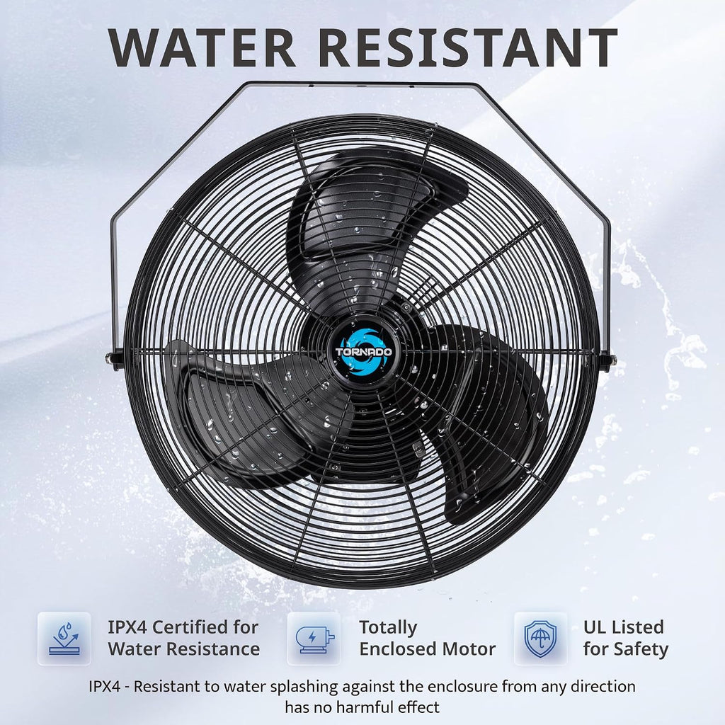 Tornado 20-Inch High Velocity Outdoor Wall Fan, IPX4 Water-Resistant, 3-Speed 4750 CFM, UL Safety Certified for Industrial, Commercial, Residential & Greenhouse Use