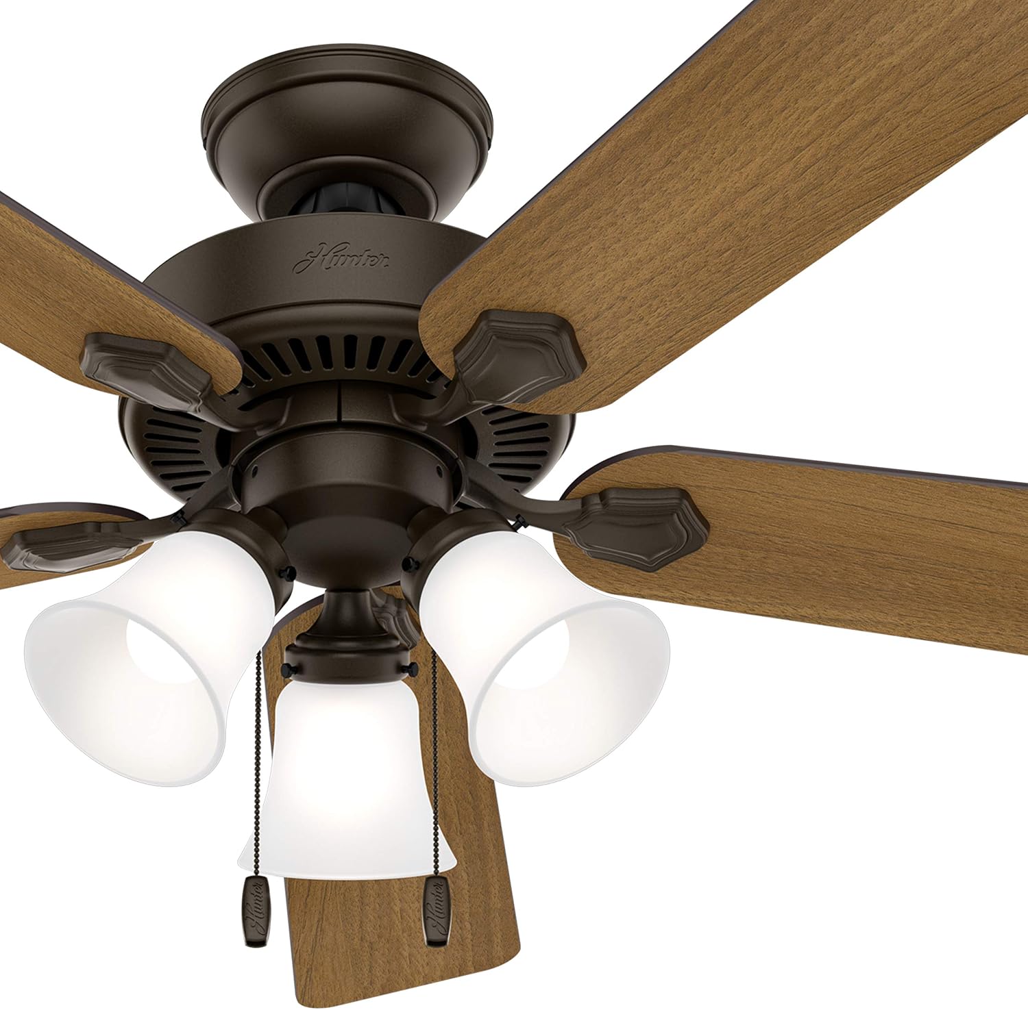 Hunter Fan 52 inch Indoor Traditional New Bronze Ceiling Fan with Light Kit (Renewed)