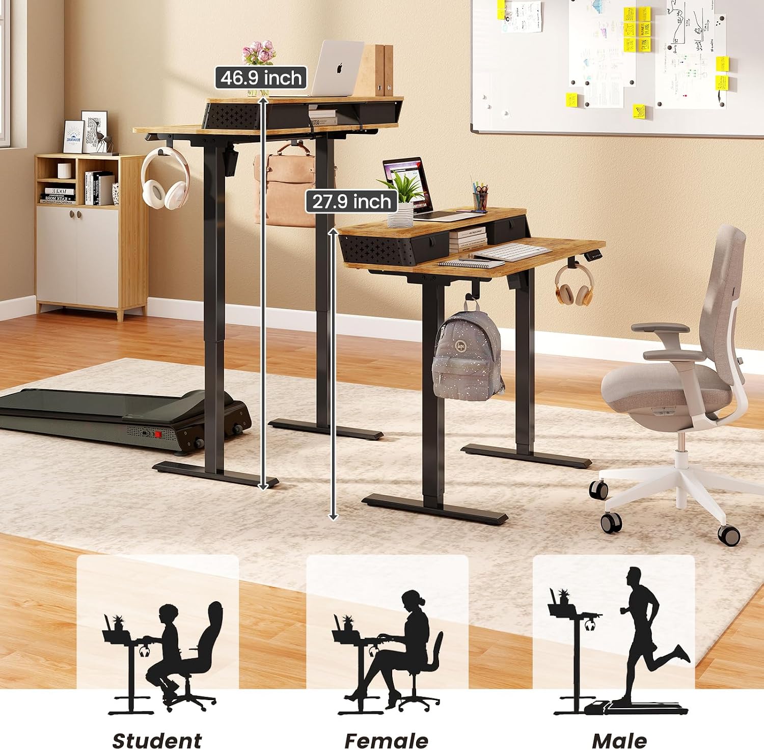 Electric Standing Desk with Two Drawers,40 x 24 Inch Sit Stand Desk Adjustable Height, Stand Up Desk with Storage Shelf, Computer Workstation for Home Office, Rustic Brown