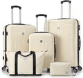 Hoteel Luggage Sets 5 Piece ABS+PC Hardside, 4-Year Warranty, Luggage Set with Dual-Spinner Wheels, TSA Lock, Lightweight Carry on Luggage, 20'/24'/28' Suitcase with Duffel & Organizer, Beige