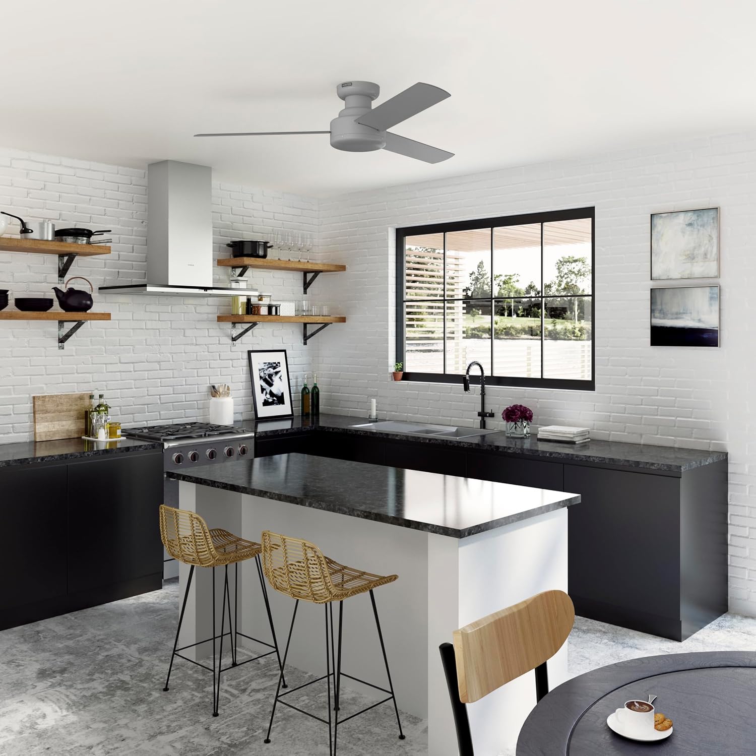 Hunter - Presto Indoor Low Profile Ceiling Fan, Wall Control, 52-inch, Dove Grey, Casual-style, Bedroom Ceiling Fans, 52406, for living rooms, home offices, kitchens