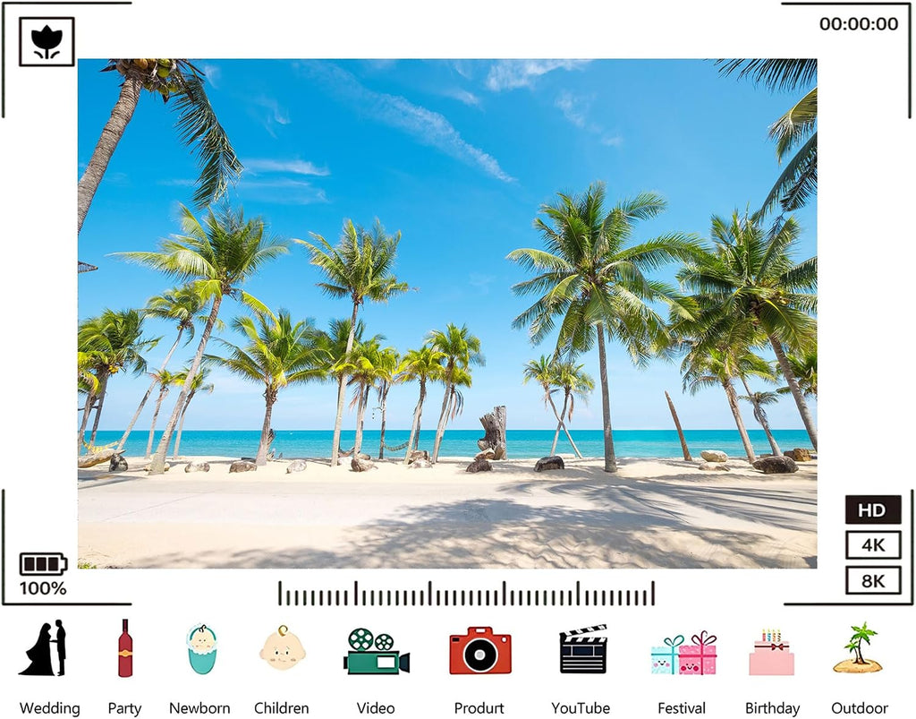 Trykid 20x10ft Tropical Palm Tree Beach Backdrop Clear Blue Sky White Sand Turquoise Water Lush Frond Paradise Photography Background Tapestry Party Decoration Photo Booth Prop Fabric
