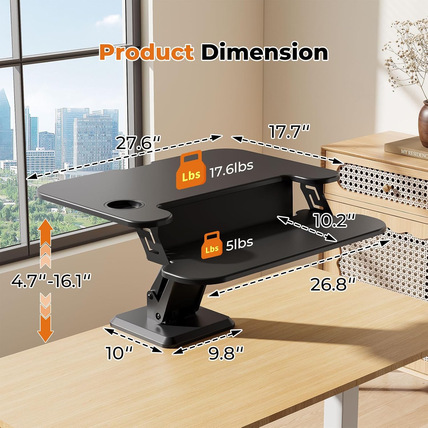 Electric Standing Desk with Clamp-on Desk Converter, Desktop Riser with Keyboard Tray Add on Home Office Desk