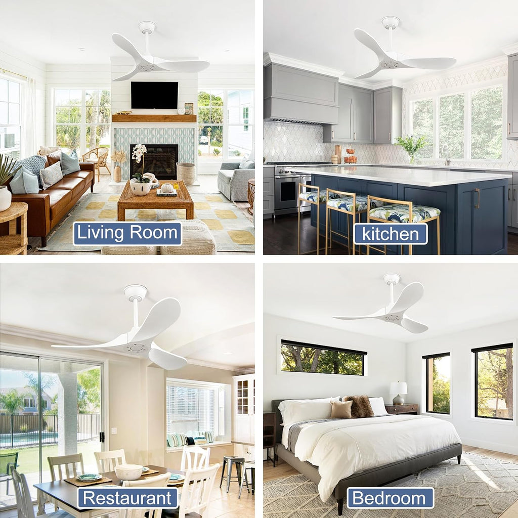 42'' Ceiling Fan no Light,Outdoor Ceiling Fan with Remote Control,3 Solid Wood Blades with Large Airflow for Bedroom,Living Room,Porch (white)