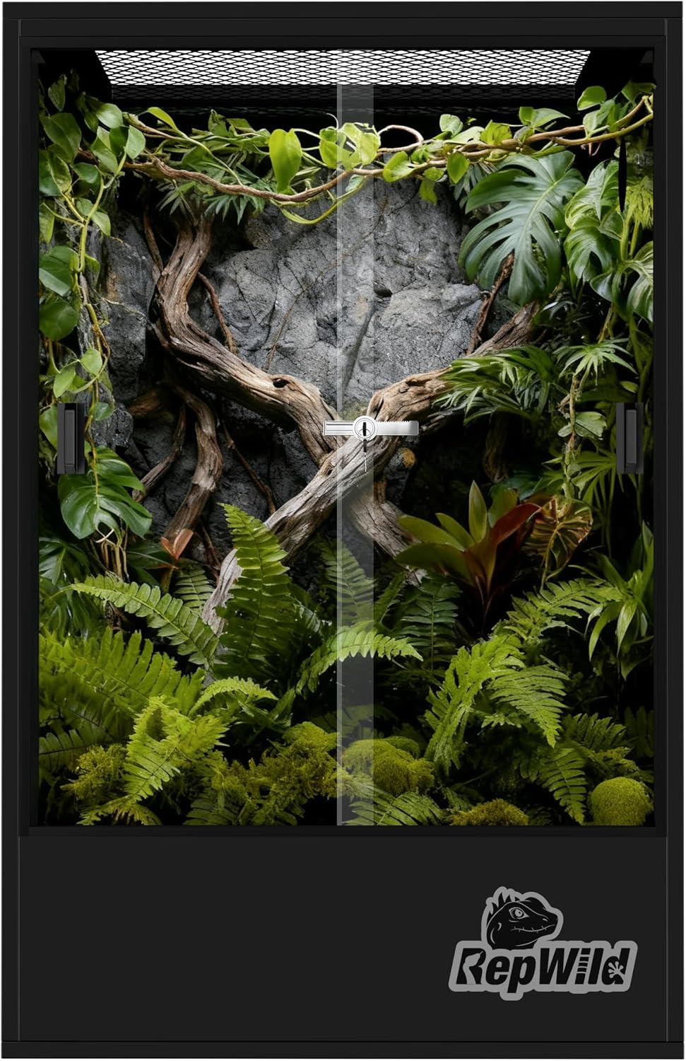 65 Gallon PVC Tall Reptile Tank/Terrarium, RepWild 24' x 18' x 36' Arboreal Reptile Habitat Enclosure with Sliding Door & Heavy-Duty Screen for Amphibians, Crested Gecko Lizard Chameleon