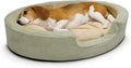 K&H Pet Products Heated Dog Bed Indoor, Thermo-Snuggly Sleeper with Removable Waterproof Heated Pad, Calming Pillow Pet Bed, Machine Washable, Safety Listed - Medium 26 X 20in Sage/Tan