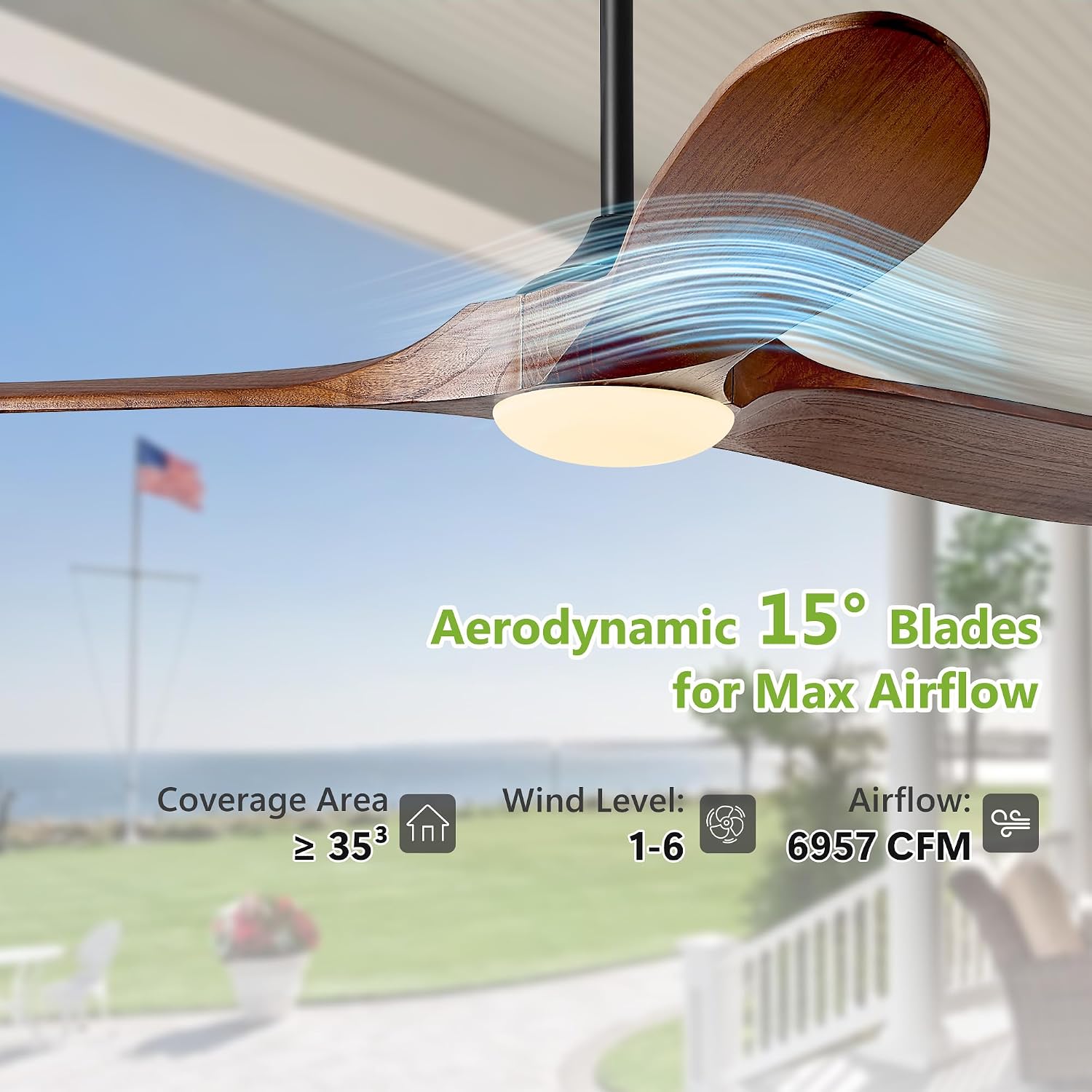 Haipeel 72 Inch Outdoor Ceiling Fans with Lights, Wood Ceiling Fan with Light and Remote Control Propeller Modern Large Ceiling Fans for Patios Farmhouse Indoor Quiet High cfm ETL, Dark Walnut