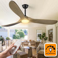 Haipeel 60 Inch Ceiling Fans with Lights, Propeller Solid Wood Ceiling Fans with Light and Remote Control for Outdoor Ceiling Fan with Light for Patio Farmhouse, DC ETL Listed, Bronze Gray
