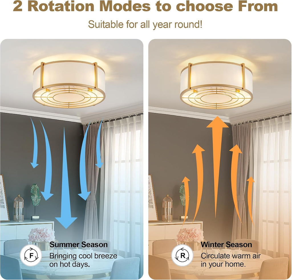 Gold Fandelier Ceiling Fan with Light,Boho Chandelier Caged Ceiling Fan with Light,Mid-Century E26 App Remote Low Profile for Bedroom Living Room (Gold-1)