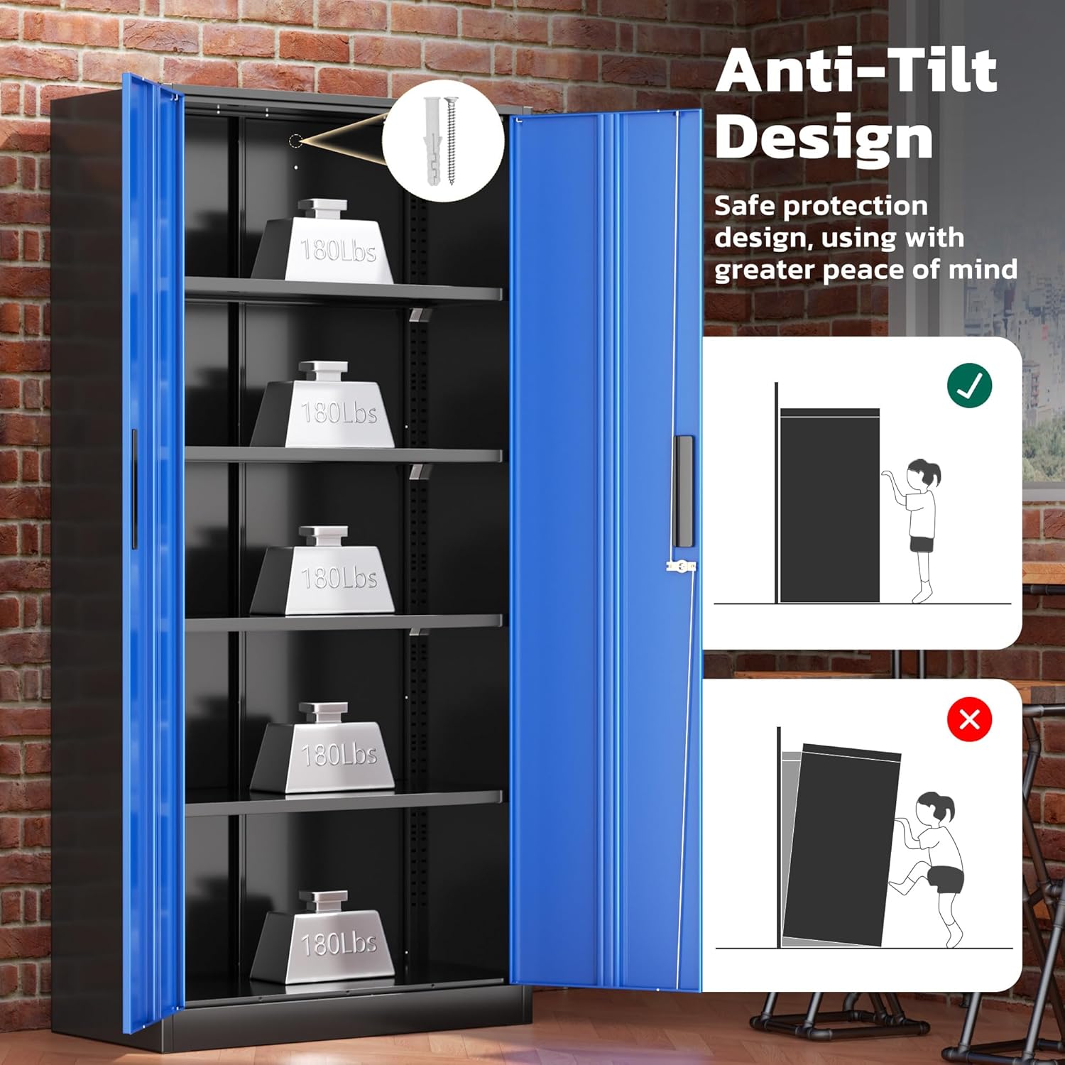 Greenvelly Metal Garage Storage Cabinet with 2 Doors and 4 Adjustable Shelves, 72' H Lockable Storage Cabinet,Tall Metal Cabinet Locking File Cabinet for Office,Home, Garage, Gym, School