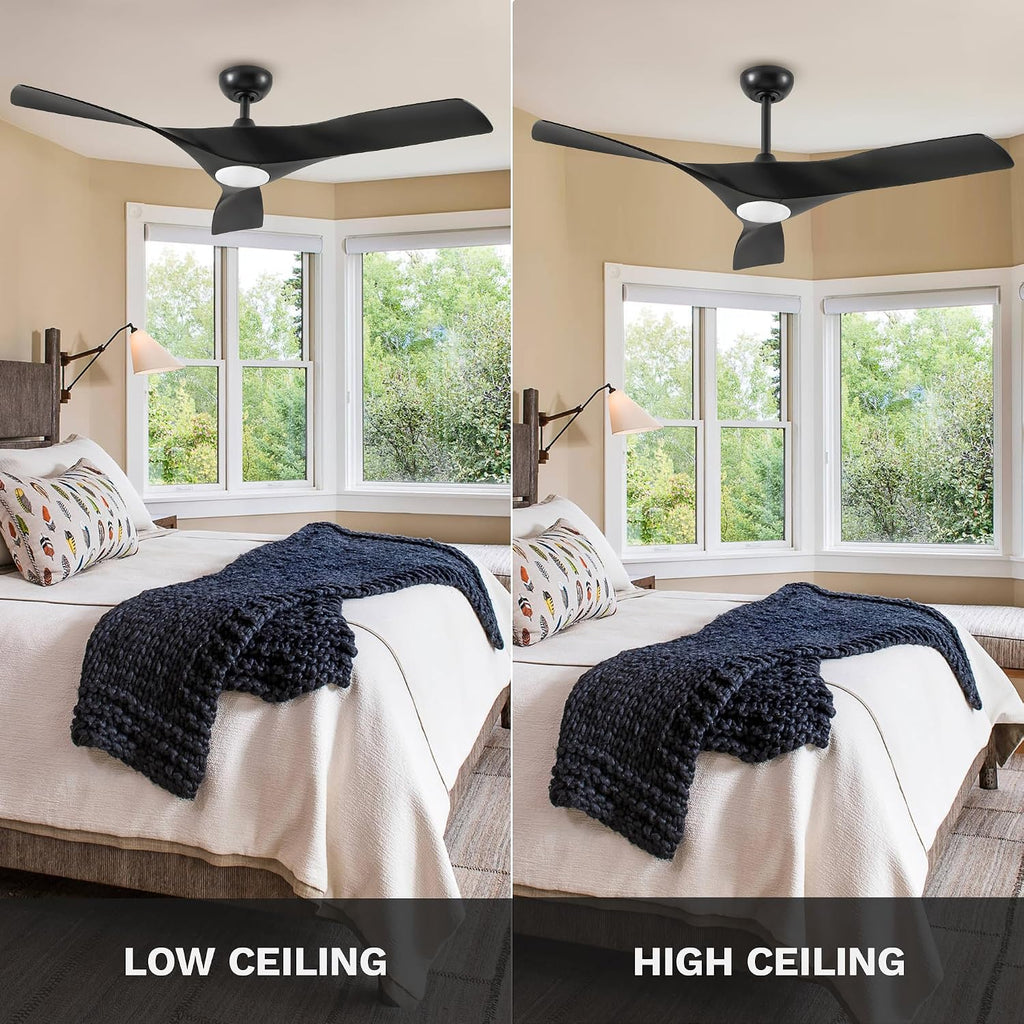 DWVO Ceiling Fan with Light, 52' Ceiling Fan with Remote, LED Tri-Color Temperature, 3 Blade Ceiling Fans Reversible 6 Speeds w/Quiet DC Motor for Bedroom, Living Room, Dining Room, Patio