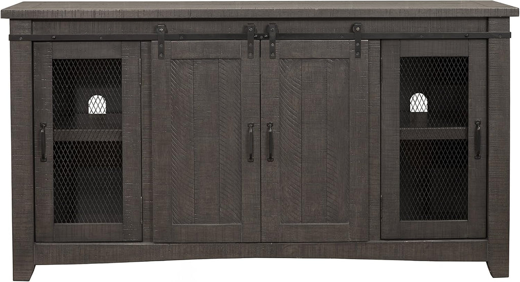 Martin Svensson Home 65' Solid Pine Wood Entertainment Center with Storage. Rustic TV Stand for TVs up to 70.' Sliding Doors, Adjustable Shelves & Cable Management – Gray Finish