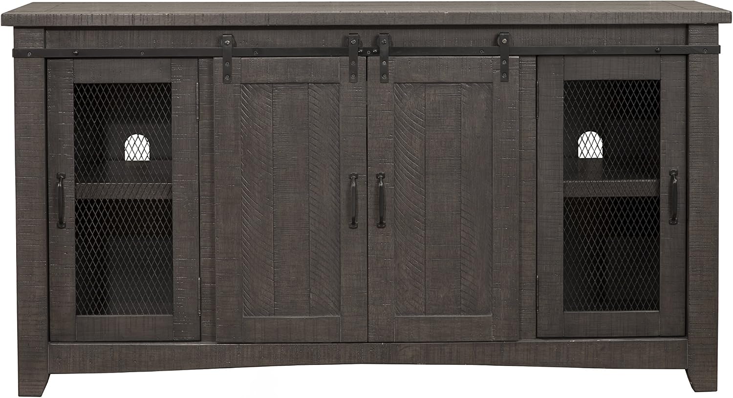 Martin Svensson Home 65' Solid Pine Wood Entertainment Center with Storage. Rustic TV Stand for TVs up to 70.' Sliding Doors, Adjustable Shelves & Cable Management – Gray Finish