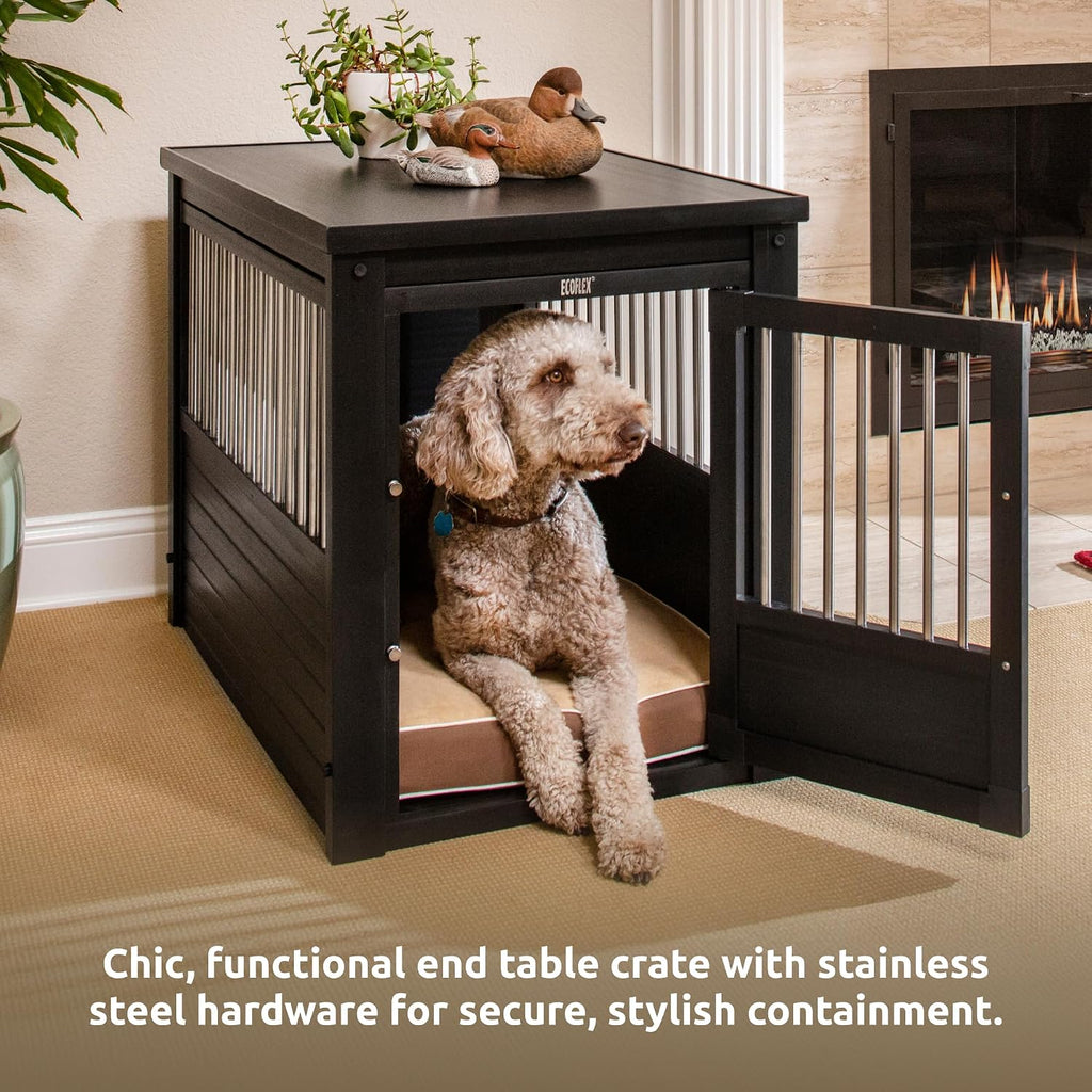 New Age Pet ECOFLEX InnPlace Dog Crate & End Table, Furniture-Style Indoor Kennel for Crate-Trained Dogs, Stainless Steel Spindles, 10-Year Warranty. 4 Colors, 4 Sizes