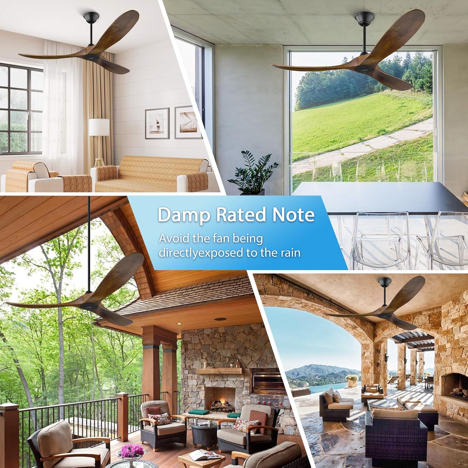 70 Inch Rustic Outdoor Ceiling Fans, Ceiling Fan without Light with Remote Solid Wood Ceiling Fan, Farmhouse Large Outdoor Fan for Patios Indoor High Low Sloped Ceiling, Brown DC Cieling Fan