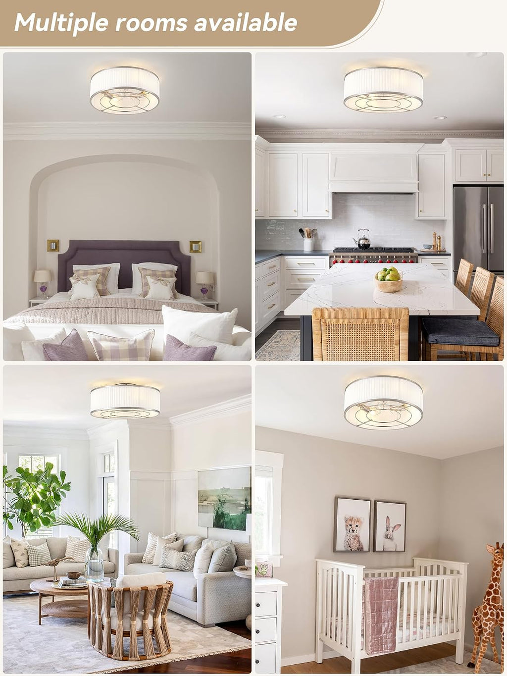 Boho Ceiling Fan with Light Flush Mount, 20' Caged Ceiling Fan with Light Remote Control Silver, Low Profile Ceiling Fans Bladeless Chrome 6 Speeds for Bedroom, Living Room, Nursery