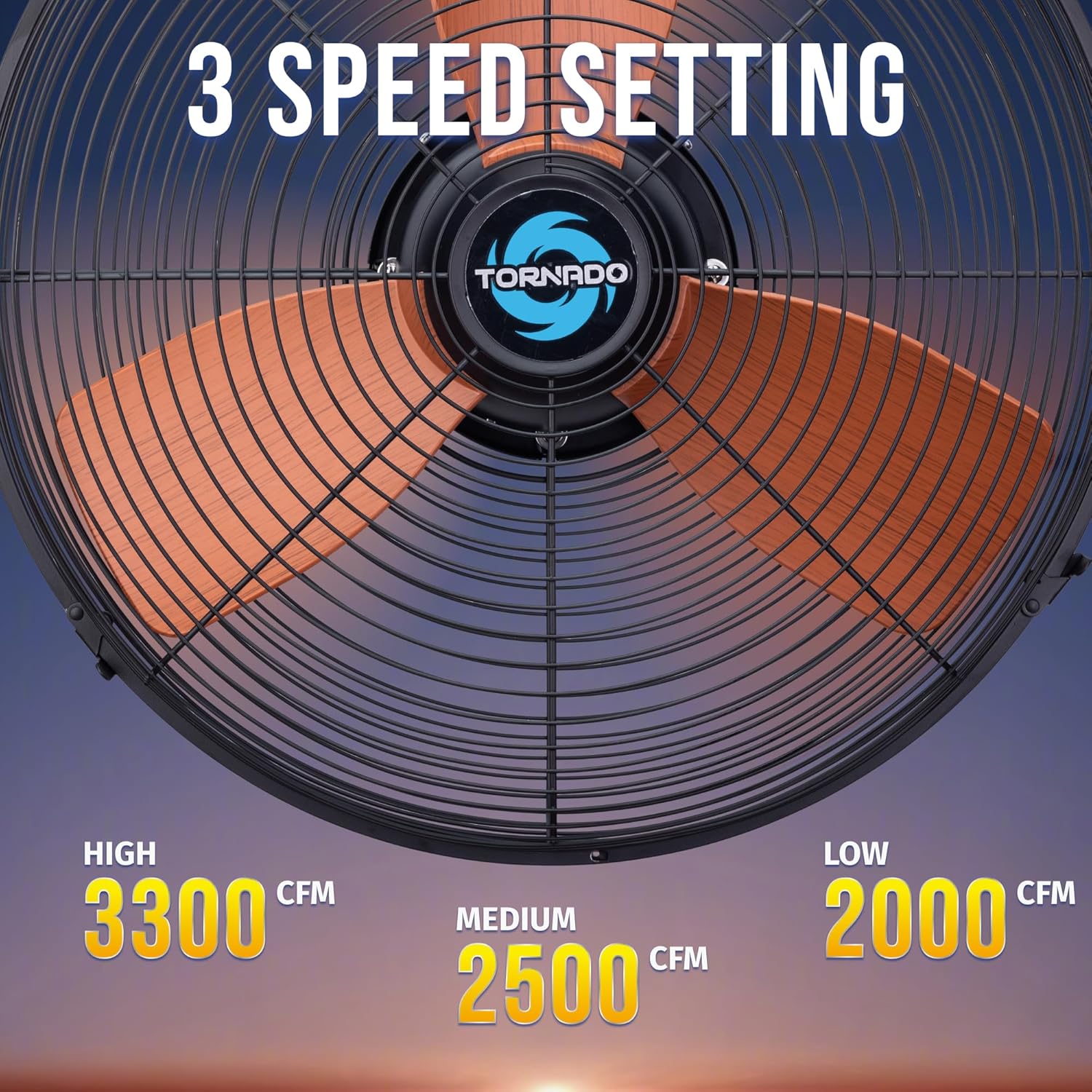Tornado 20-Inch Outdoor Downrod Mount Ceiling Fan, IPX4 Water-Resistant with Remote Control, 3-Speed Settings, 3300 CFM Airflow, 10-Foot Cord, UL Listed