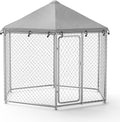 6.8x6.8 FT Extra Large Outdoor Dog Kennel Outside, Heavy Duty Outdoor Dog Enclosure with Waterproof Cover and Security Lock, Galvanized Wire Mesh Hexagonal Dog Cage for Large Dogs
