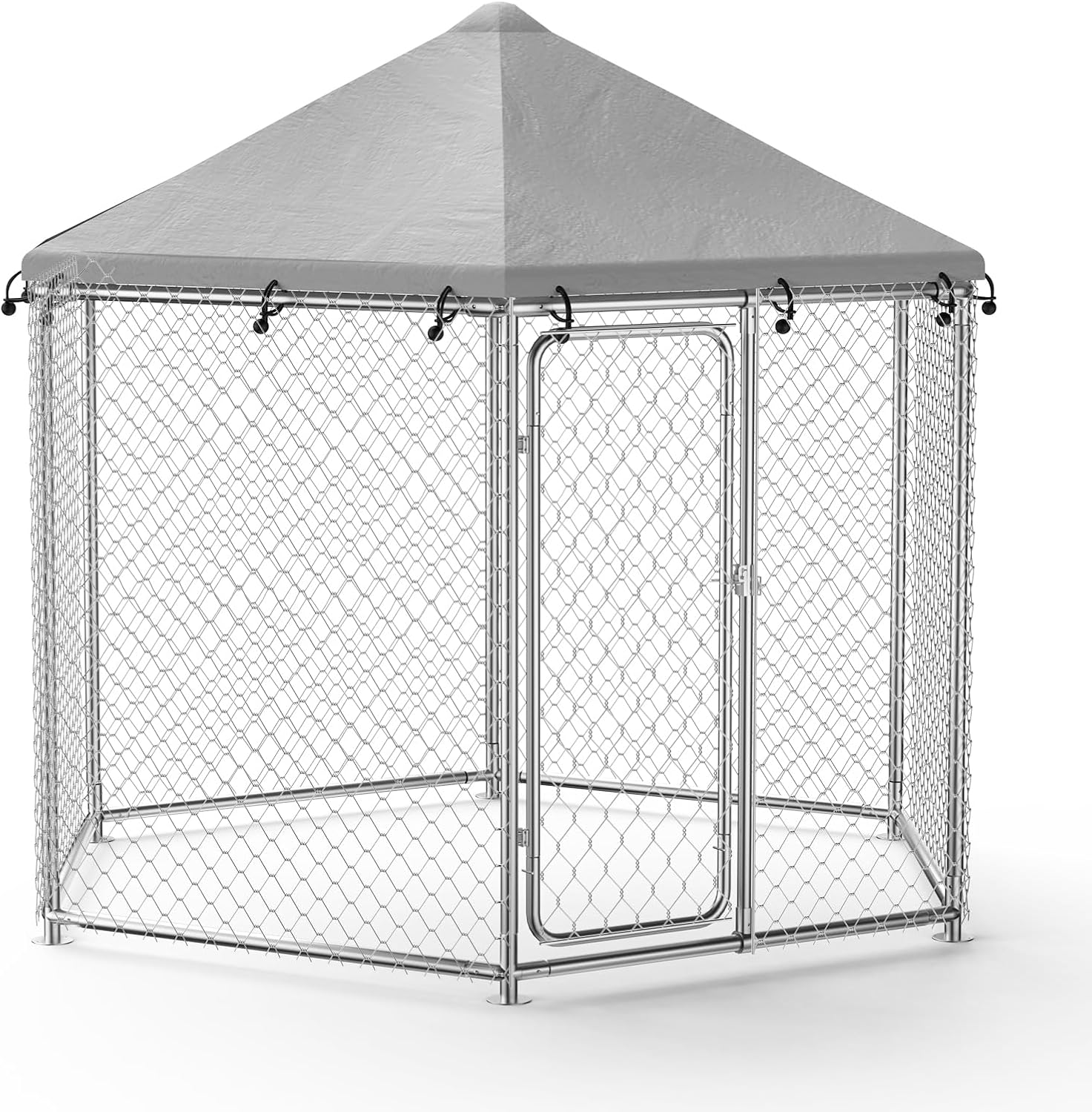 6.8x6.8 FT Extra Large Outdoor Dog Kennel Outside, Heavy Duty Outdoor Dog Enclosure with Waterproof Cover and Security Lock, Galvanized Wire Mesh Hexagonal Dog Cage for Large Dogs