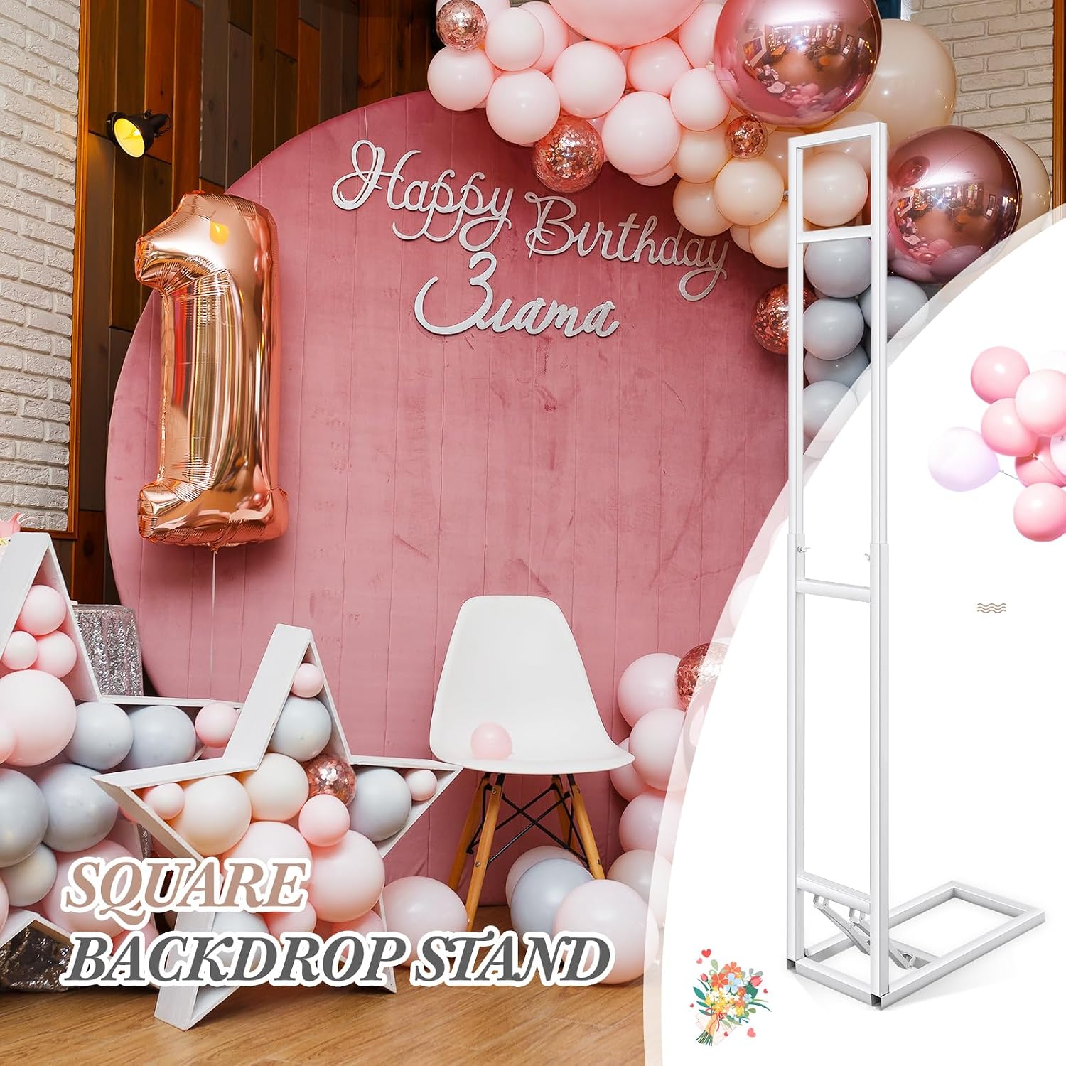 Teenyyou White Wedding Backdrop Stand Metal Balloon Arch Backdrop Stand with Foldable Base for Wedding Birthday Party Anniversary Decor, Adjustable Height(1-2m H) Installation Free(2 Pack)