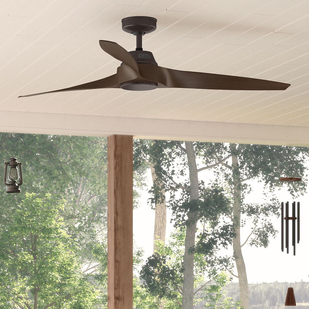 Hunter Fan 60 inch Ceiling Fan with No Light, Outdoor or Indoor White Black Ceiling Fan with 3 Blades for Porch, Living Room, Office, Kitchen, Garage (Renewed)