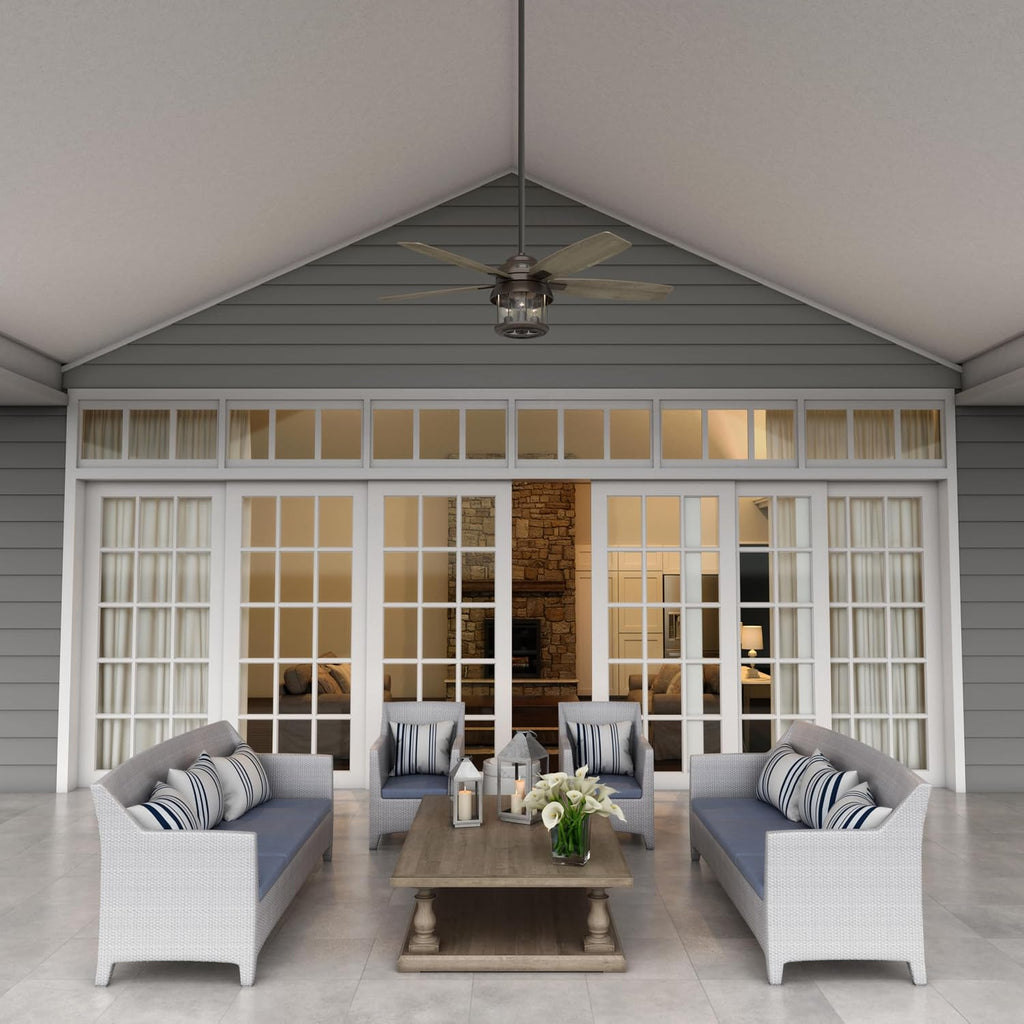 Hunter 52 inch Outdoor or Indoor Ceiling Fan with LED Lights and Remote Control - Standard Mount Ceiling Fan, 5 Blades, For Patio, Porch, Garage, or Living Room - Coral Bay 51469, Weathered Copper