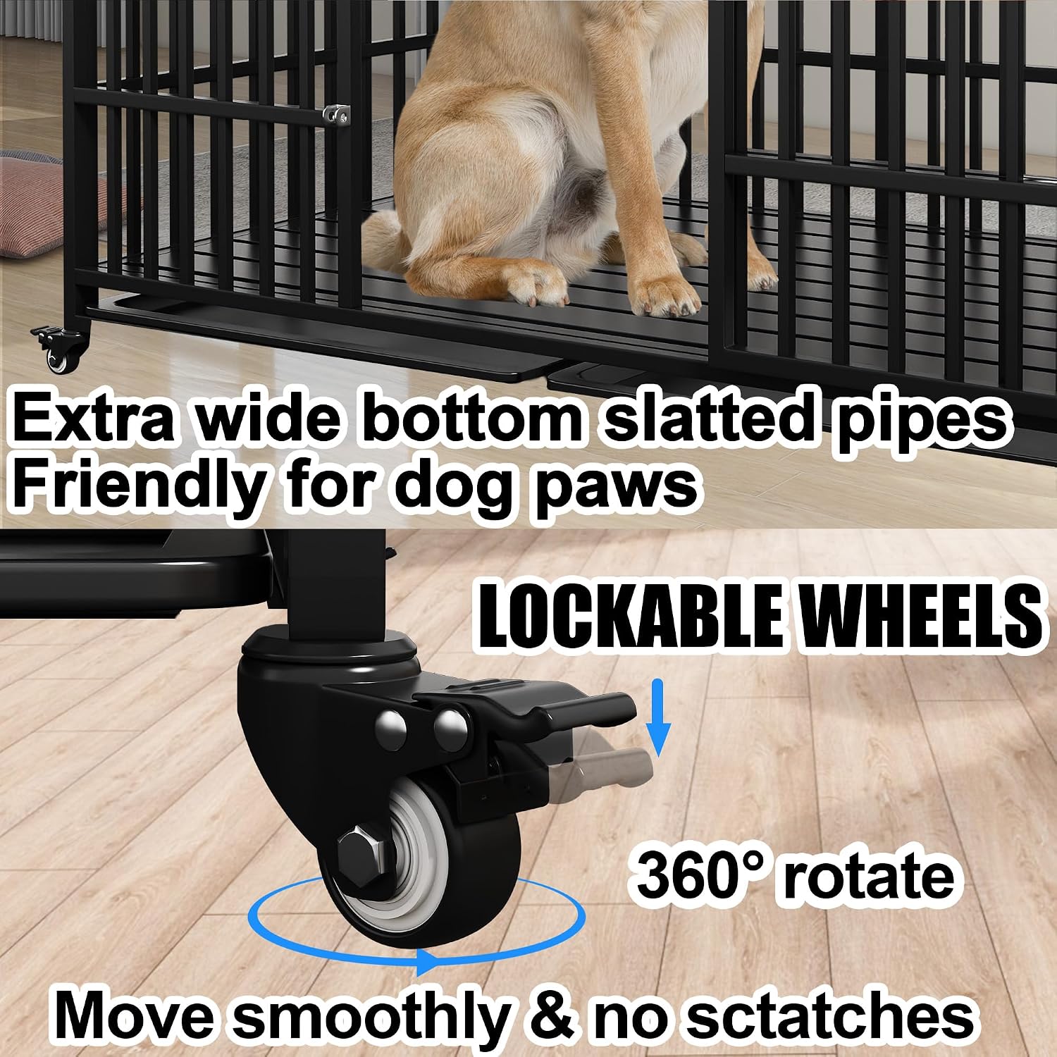 58 inch Heavy Duty Dog Crate Cage Kennel Escape-Proof for Large Dogs, High Anxiety Dog Crate with Removable Trays and Wheels, Extra Large XL XXL