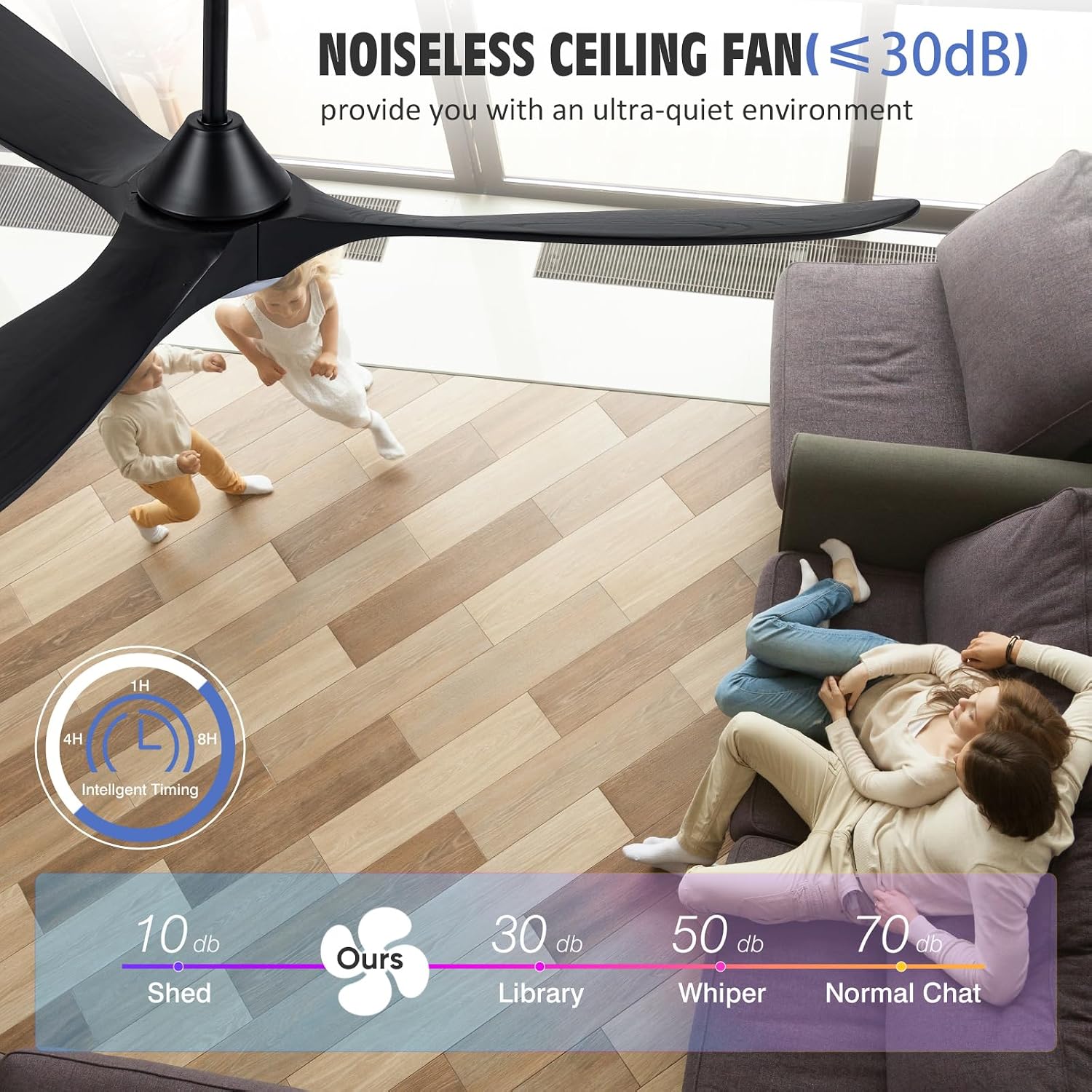 70 Inch Smart Outdoor Ceiling Fans for Patios with Light, Large Black Modern Low Profile Ceiling Fan with Remote Control, 3 Blade Wood Propeller Dc Ceiling Fan for Indoor Outside Porch Gazebo