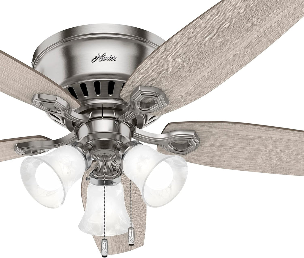 Hunter Fan 52 in Casual Brushed Nickel Finish Indoor Ceiling Fan with Pull Chain and Light Kit, 5 Blades (Renewed)