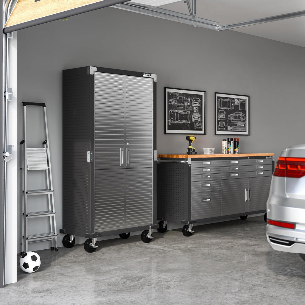 Seville Classics UltraHD Solid Steel Rolling Lockable Metal Storage Cabinet Locker Organizer, w/Adjustable Shelves for Garage, Warehouse, Office, Classroom, Graphite, 36' W x 18' D x 72' H