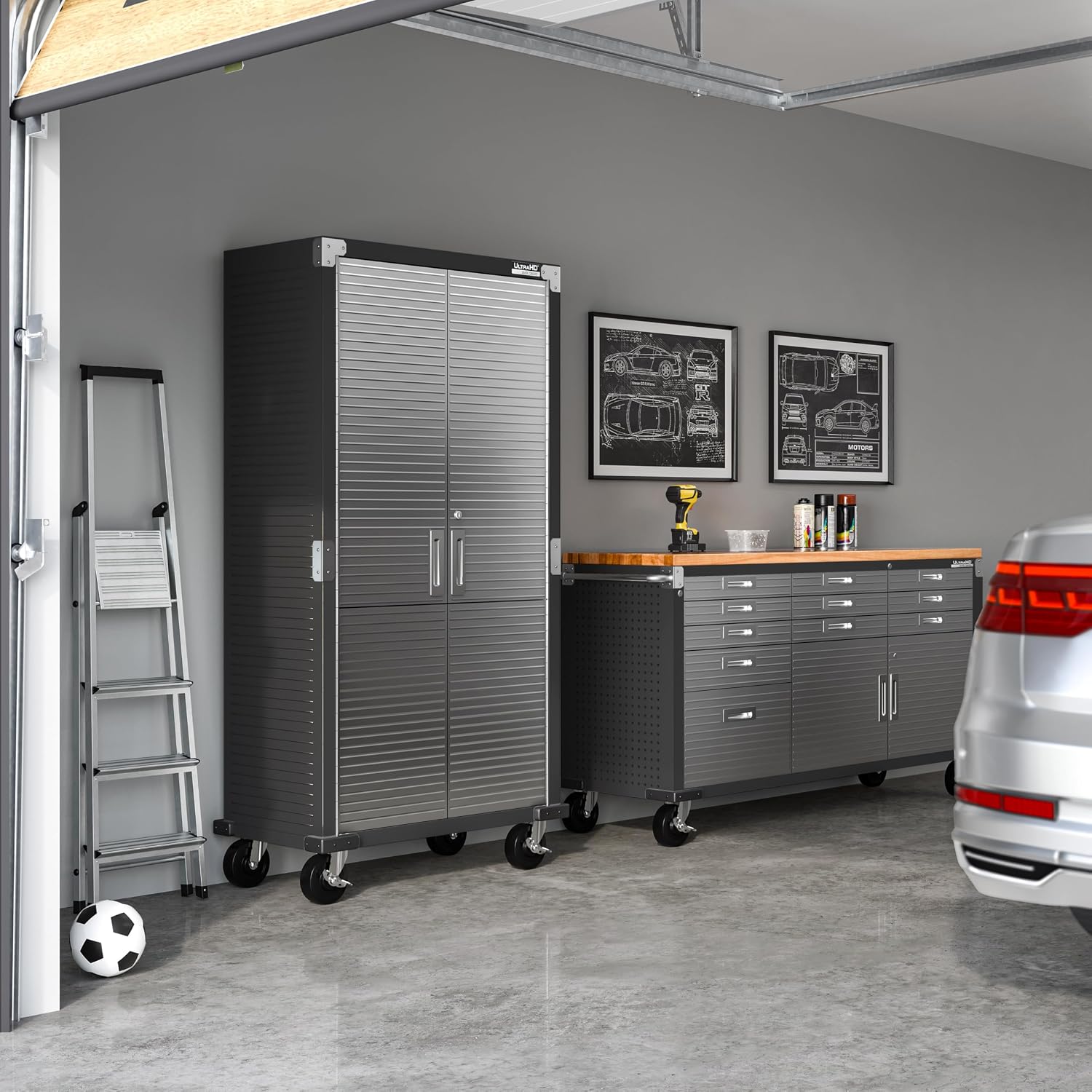 Seville Classics UltraHD Solid Steel Rolling Lockable Metal Storage Cabinet Locker Organizer, w/Adjustable Shelves for Garage, Warehouse, Office, Classroom, Graphite, 36' W x 18' D x 72' H