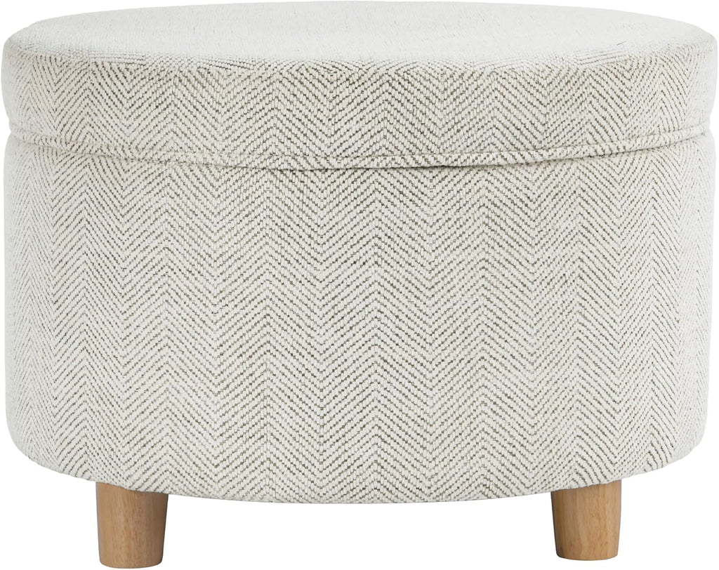 HomePop 24' Large Round Storage Ottoman - Cream Chevron Woven