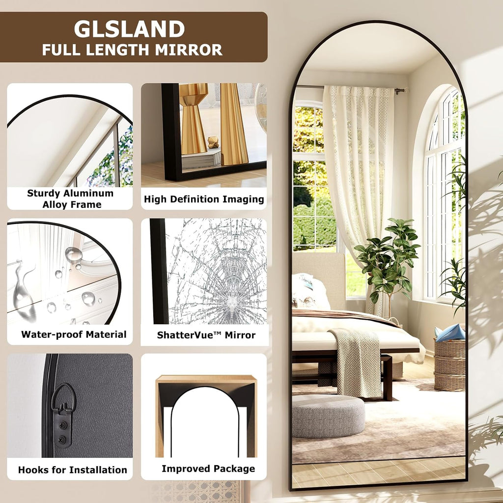 GLSLAND 26' x 71' Arched Full Length Mirror - Black Full Body Mirror - Extra Large Floor Mirrors for Bedroom, Living Room, Bathroom